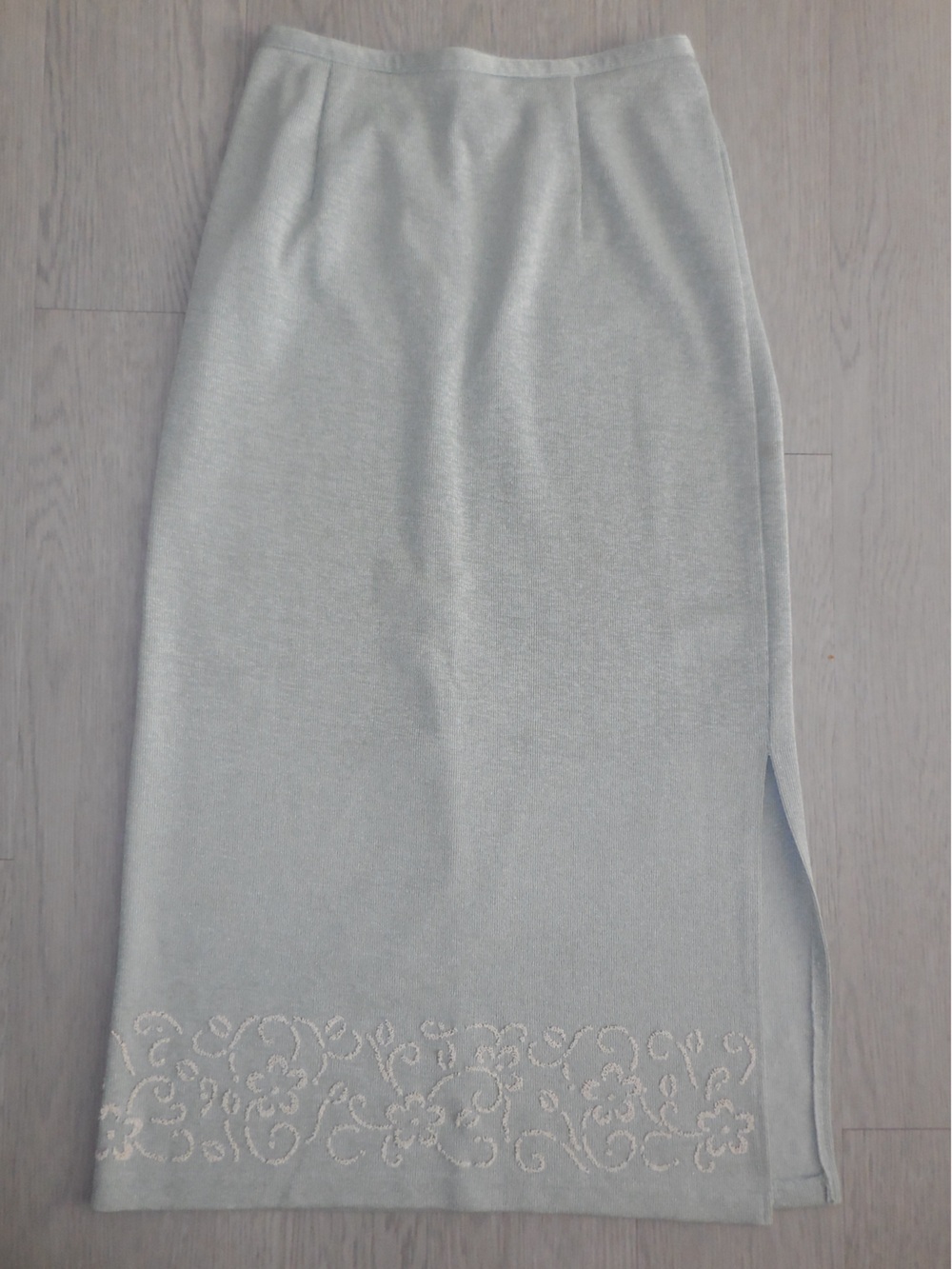 Alfred Dunner Seafoam Pencil Skirt with Embroidered Hem Detail